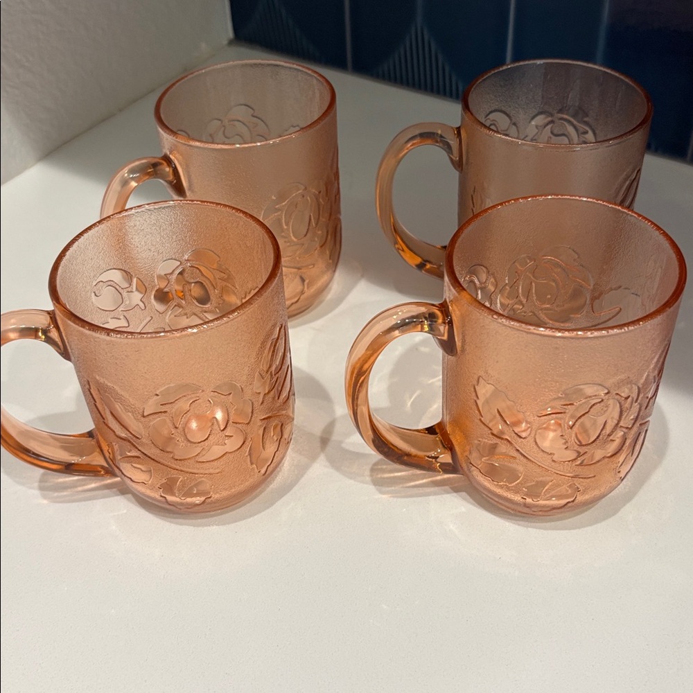 Vintage Arcoroc Rosa Pink (Rosaline) glass mugs- 4